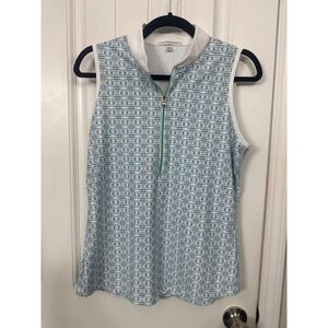 Fairway & Greene Womens Blue Geometric Print Sleeveless Quarter Zip Golf Polo M